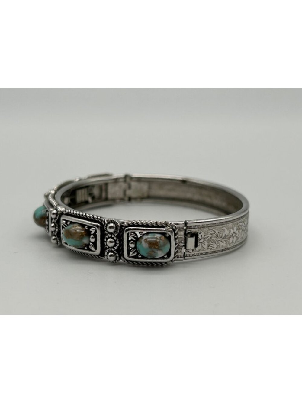 SHP Faux Turquoise Panel Link Bracelet Southwestern Silver-tone Costume Jewelry - Picture 7 of 13